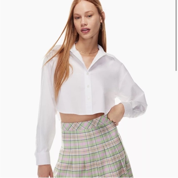 Sunday Best White Cropped Button-Down Shirt - Picture 1 of 7